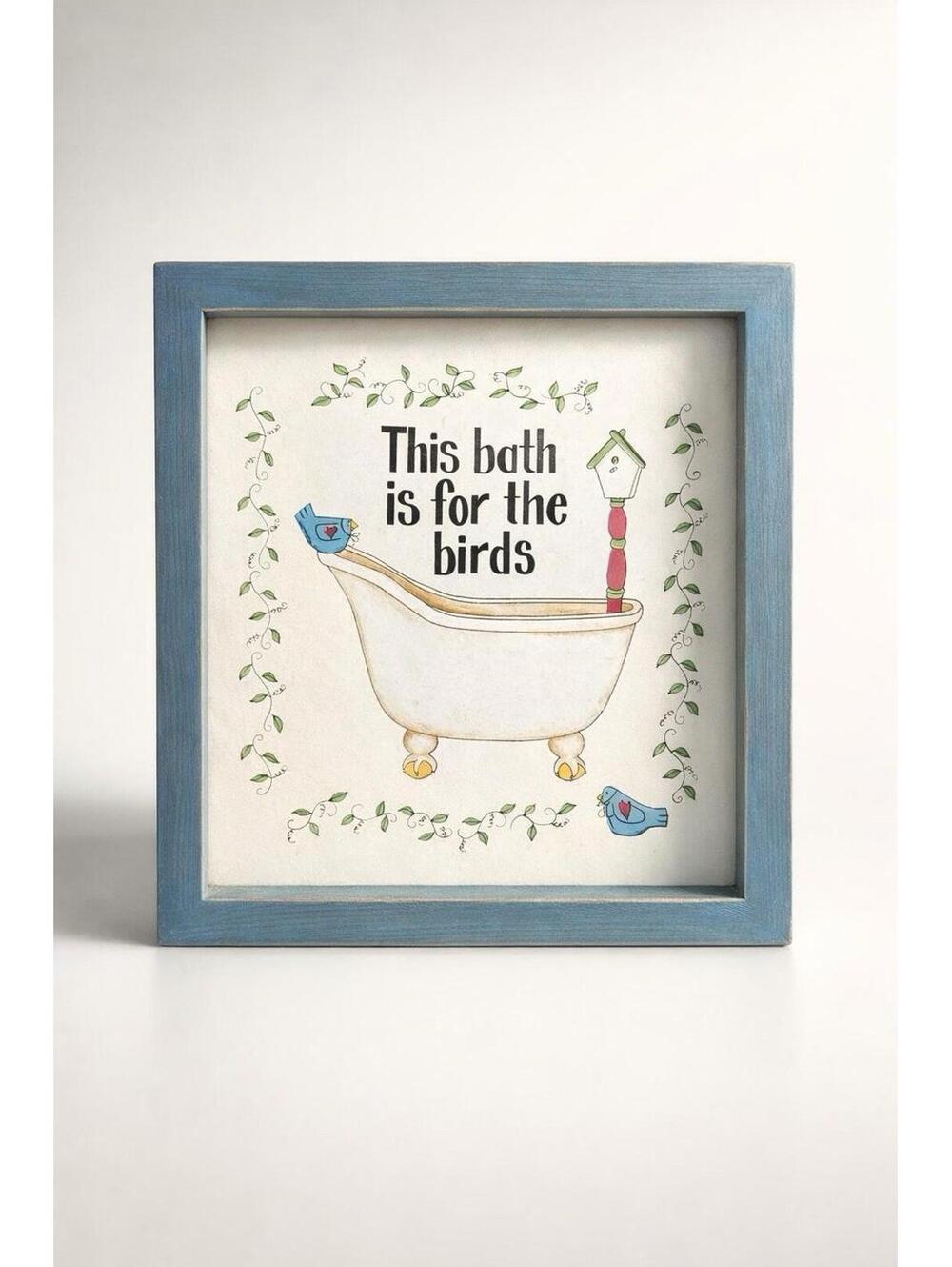 Framed Decorative Wall Art with Bird Bath Illustration